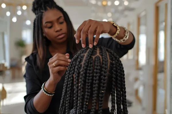 Close-up of intricate hair braiding